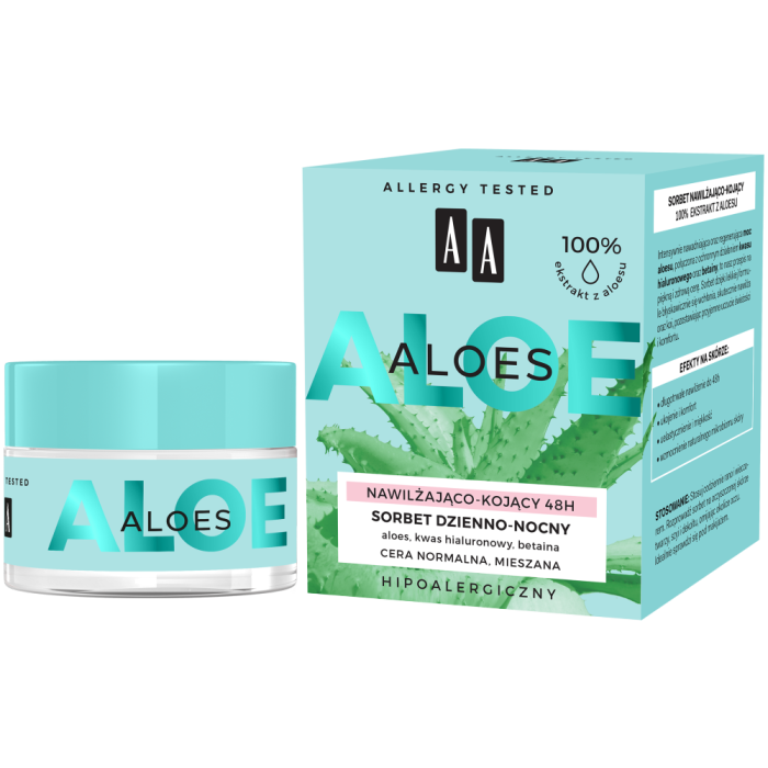 AA ALOES 100% aloe vera extract sorbet dzienno-nocny 48h nawilajco-kojcy  50 ml | Oceanic