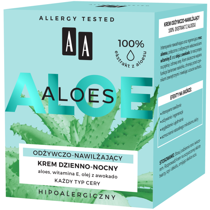 AA ALOES 100% aloe vera extract krem dzienno-nocny odywczo-nawilajcy 50  ml | Oceanic