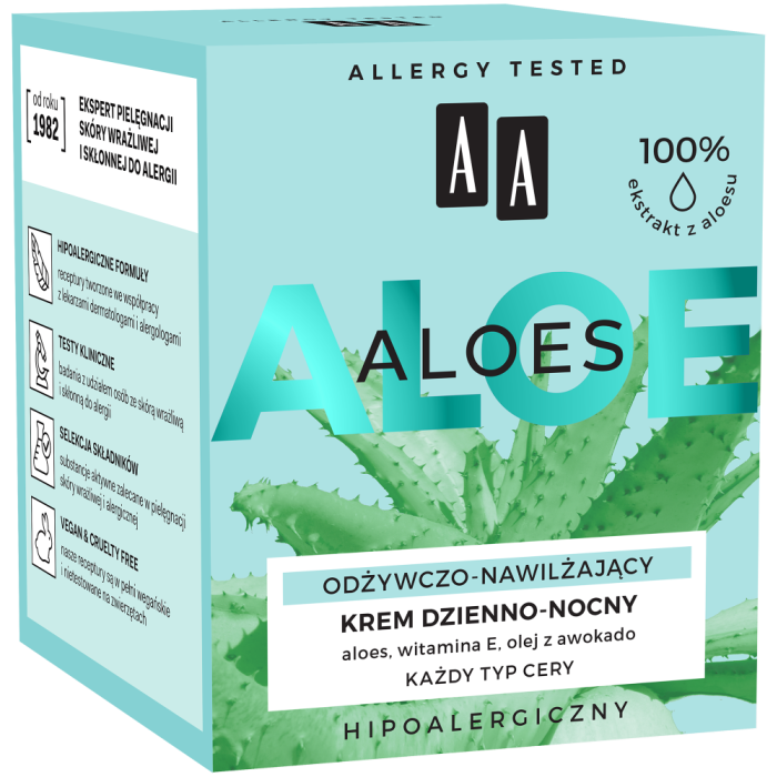 AA ALOES 100% aloe vera extract krem dzienno-nocny odywczo-nawilajcy 50  ml | Oceanic