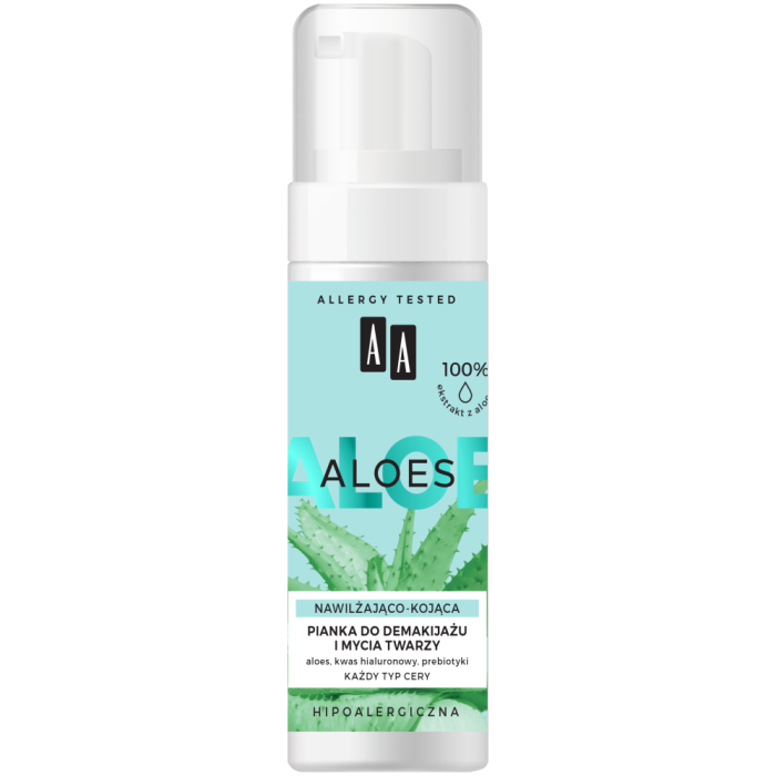 AA ALOES 100% aloe vera extract Pianka do demakijau i mycia twarzy  nawilajco - kojca 150 ml | Oceanic
