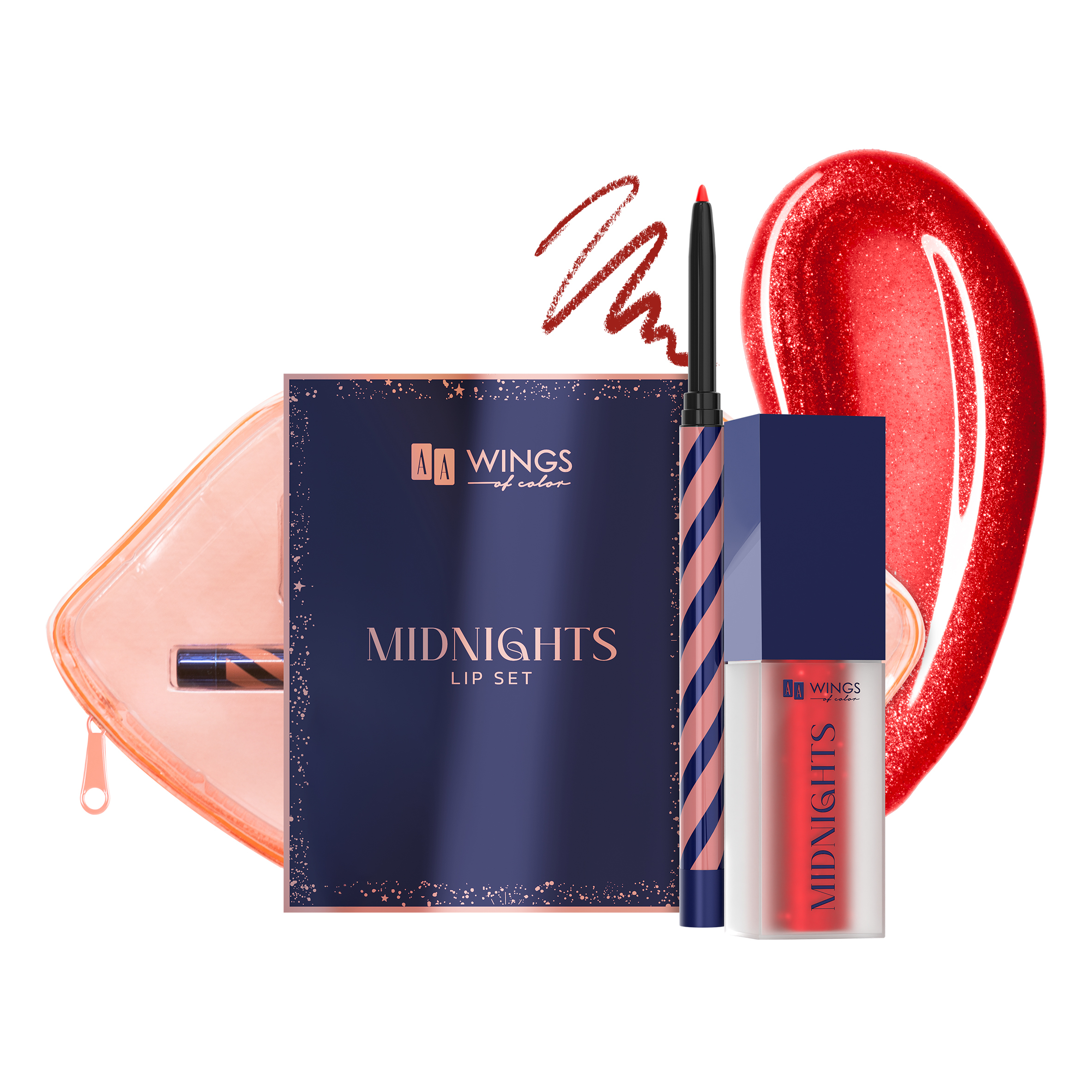AA Wings Of Color Midnights Zestaw do makijażu ust 03 Midnight Red 0,25 g + 5 ml