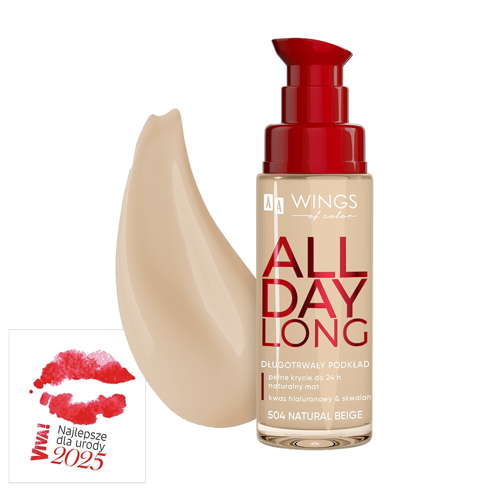 AA Wings of Color All Day Long Długotrwały podkład 504 Natural Beige 30 ml