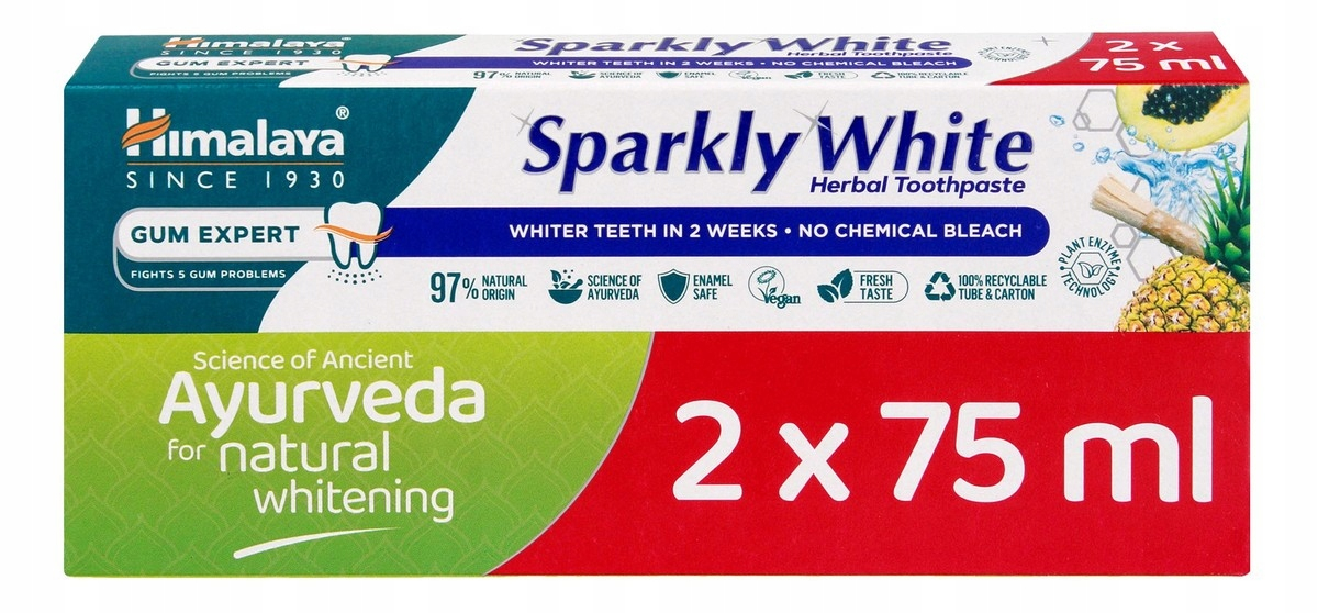 Himalaya SPARKLY WHITE Ayurveda pasta do zębów wybielająca Duopack 2x 75 ml