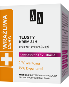 AA Cera Wrażliwa krem tłusty do cery suchej i normalnej 24h bezzapachowy 50 ml