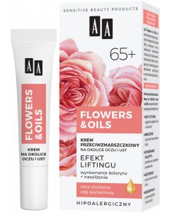AA Flowers&Oils 65+ Efekt Liftingu Krem przeciwzmarszczkowy na okolice oczu i ust 15 ml
