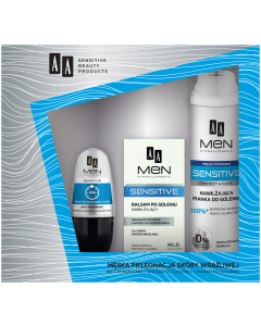 Zestaw kosmetyków AA Men Sensitive antyperspirant, balsam po goleniu, pianka do golenia