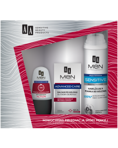 Zestaw kosmetyków AA Men Advanced Care Antyperspirant, balsam po goleniu, pianka do golenia