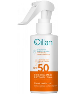 OILLAN Ochronny spray przeciwsłoneczny do twarzy i ciała z filtrem SPF50 do skóry wrażliwej 125 ml