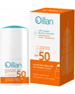 OILLAN Ochronny roll-on przeciwsłoneczny do twarzy i ciała z filtrem SPF50 do skóry wrażliwej 50 ml