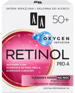 AA OXYGEN INFUSION  50+ retinol pro-a, tlenowy krem na noc, elastyczność+odbudowa gęstości cery, 50 ml 
