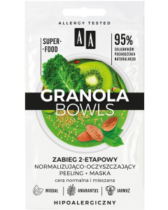 AA GRANOLA BOWLS Zabieg normalizująco-oczyszczający detox peeling+maska cera normalna i mieszana 2x4 ml