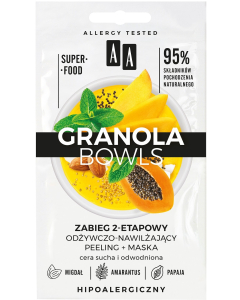 AA GRANOLA BOWLS Zabieg odżywczo-nawilżający nutri peeling+maska cera sucha i odwodniona 2x4 ml