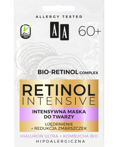 AA RETINOL INTENSIVE 60+ intensywna maska do twarzy ujędrnienie+redukcja zmarszczek 2x5 ml