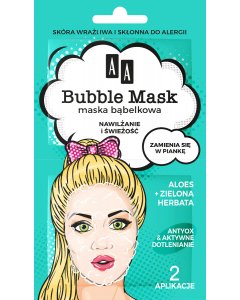 AA BUBBLE MASK Maska bąbelkowa Nawilżanie i świeżość, aloes + zielona herbata,  8 ml