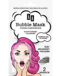 AA BUBBLE MASK Maska bąbelkowa Elastyczność i gładkość, olej arganowy + kolagen, 8 ml