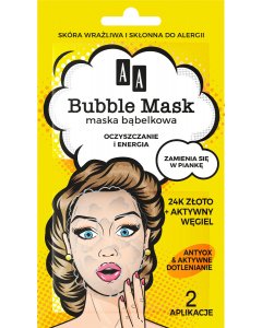 AA BUBBLE MASK Maska bąbelkowa Oczyszczanie i energia, złoto 24k + aktywny węgiel,  8 ml
